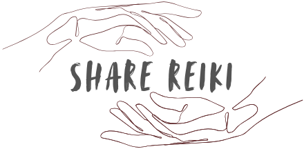 Share Reiki logo - hand above and below the words Share Reiki