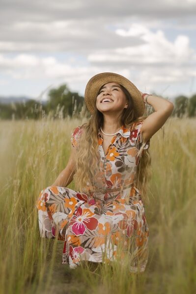 Happy woman in field